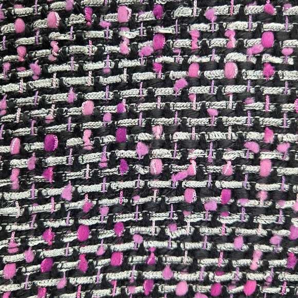 Y2K Sag Harbor Tweed Jacket Black Pink Boucle Fringe Trim Blazer Size 14 - Picture 10 of 11